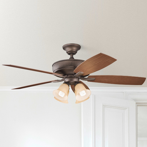 Kichler Lighting Kichler Ceiling Fan with Alabaster Glass Light Kit in Copper Finish 310103WCP