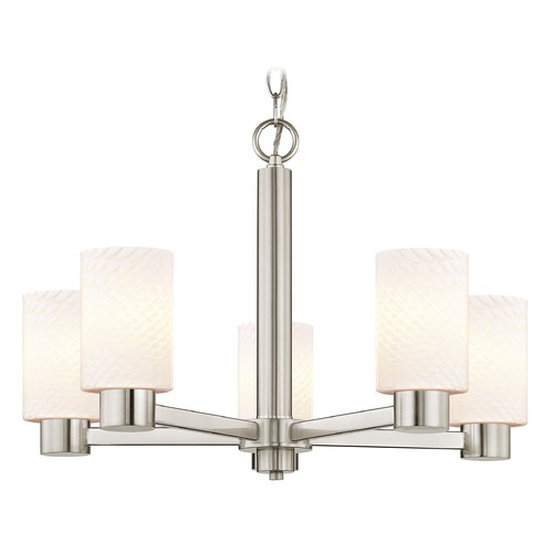 White Scallop Glass Chandelier Satin Nickel