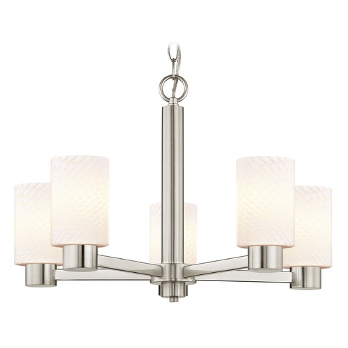 Design Classics Lighting White Scallop Glass Chandelier Satin Nickel 2105-09 GL1020C