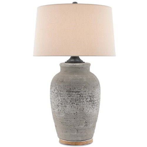 Currey and Company Lighting Currey and Company Quest Rustic Gray / Aged Black Table Lamp with Drum Shade 6000-0149