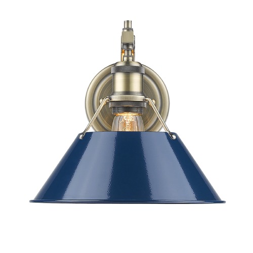 Orwell Wall Sconce in Aged Brass & Navy Blue by Golden Lighting