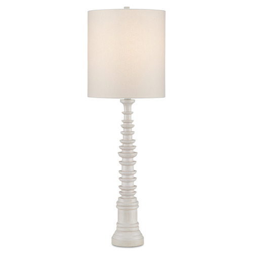 Currey and Company Malayan Whitewash Table Lamp with Cylindrical Shade