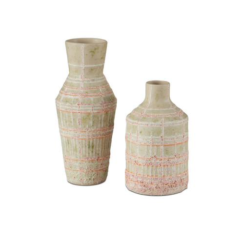Riso Vase Set of 2 in Cream & Green by Currey & Company