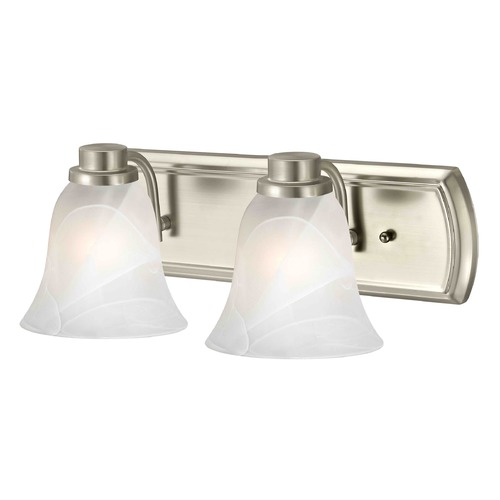 Alabaster Glass 2-Light Bath Bar in Satin Nickel