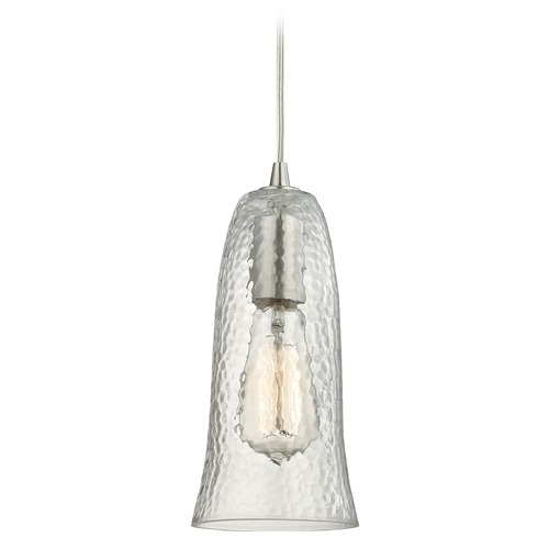 Elk Lighting Elk Lighting Hammered Glass Satin Nickel Mini-Pendant Light with Bell Shade 10431/1CLR