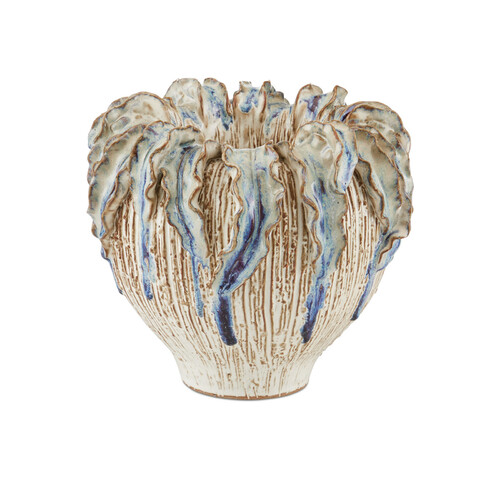 Tropical Crown Medium Vase in Ivory & Reactive Blue by Currey & Co