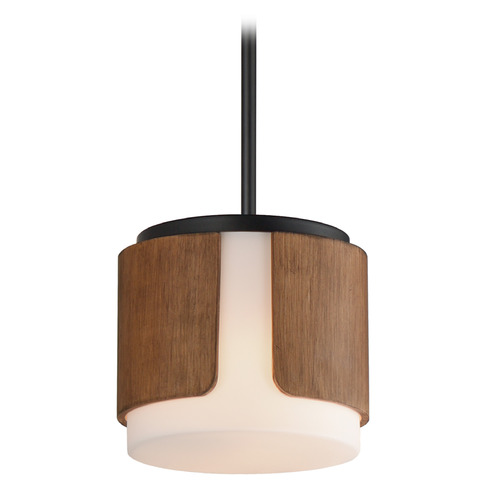 Maxim Lighting Draughtsman Rich Walnut & Matte Black Mini-Pendant Light with Cylindrical Shade