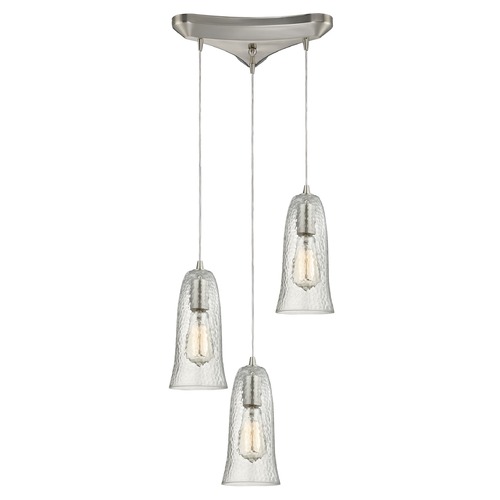 Elk Lighting Elk Lighting Hammered Glass Satin Nickel Multi-Light Pendant with Bell Shade 10431/3CLR