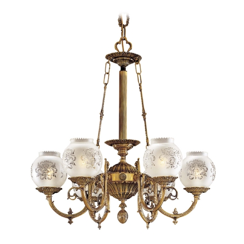 Chandelier with White Glass in Antique Classic Brass by Metropolitan Lighting