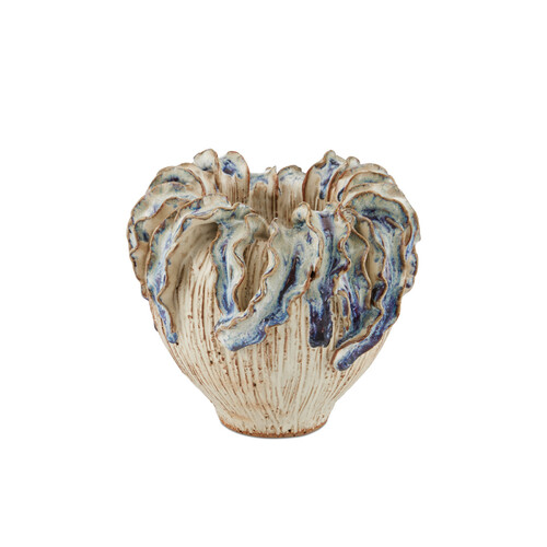 Tropical Crown Small Vase in Ivory & Reactive Blue by Currey & Company