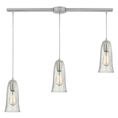 Elk Lighting Elk Lighting Hammered Glass Satin Nickel Multi-Light Pendant with Bell Shade 10431/3L-CLR