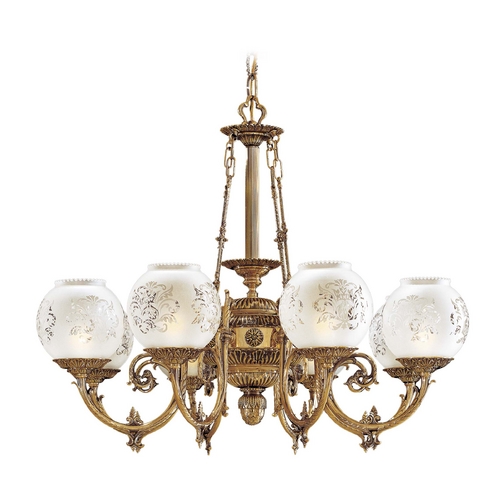 Chandelier with White Glass in Antique Classic Brass by Metropolitan Lighting