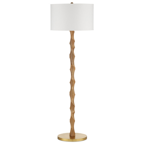 Currey and Company Sunbird Natural / Brass Floor Lamp with Drum Shade