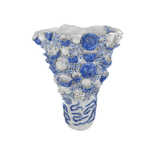 Coral Reef Large Vase in White & Blue by Currey & Company