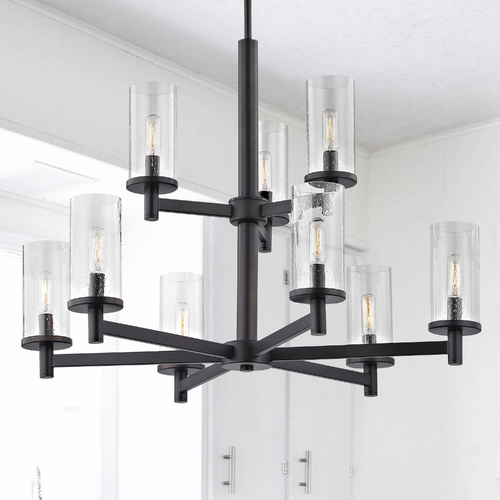 Design Classics Lighting Napa 9-Light Chandelier in Black with Seeded Cylinder Glass 2959-07