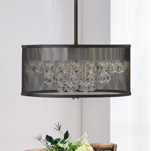 Fredrick Ramond Fiona 15-Inch Wide Metal Mesh Pendant in Black by Fredrick Ramond FR38901BLK