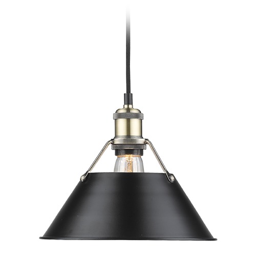 Orwell Medium Pendant in Aged Brass & Black by Golden Lighting