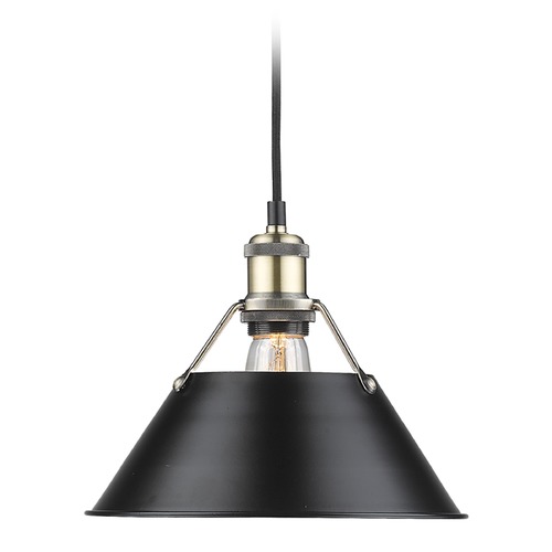 Golden Lighting Orwell Medium Pendant in Aged Brass & Black by Golden Lighting 3306-M AB-BLK