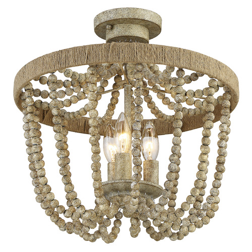 15-Inch Semi-Flush Mount in Natural Wood & Rope by Meridian