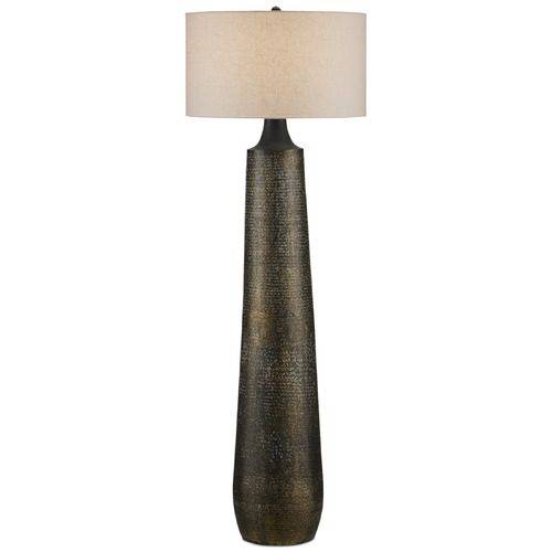 Currey and Company Brigadier Antique Brass / Black / Whitewash Floor Lamp with Drum Shade