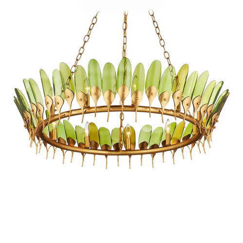 Currey and Company Selavy Green / Gold Leaf / Gold Chandelier