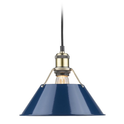 Orwell Medium Pendant in Aged Brass & Navy Blue by Golden Lighting
