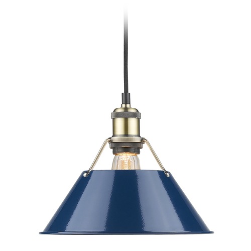 Golden Lighting Orwell Medium Pendant in Aged Brass & Navy Blue by Golden Lighting 3306-M AB-NVY