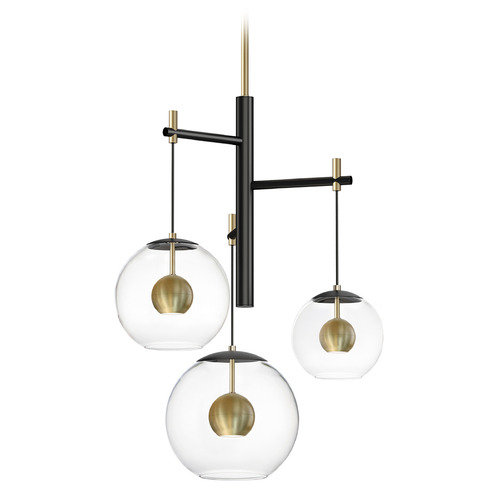 Nucleus 3-Light LED Pendant in Black & Aged Brass by ET2 Lighting