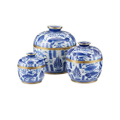 Blue & White Rice Tureen Set of 3 by Currey & Company