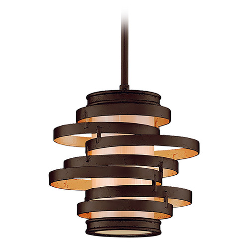 Corbett Lighting Vertigo Bronze and Gold Leaf Pendant Light with Cylindrical Shade