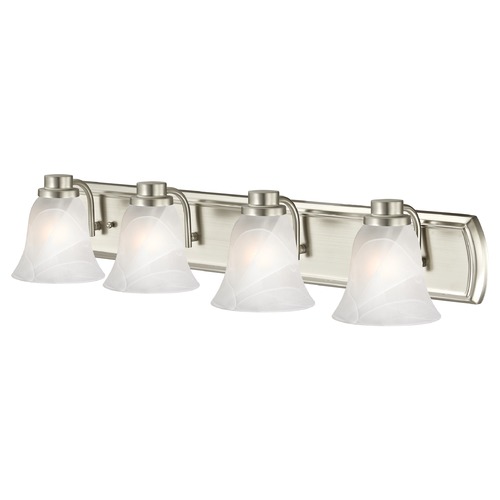 Alabaster Glass 4-Light Bath Bar in Satin Nickel