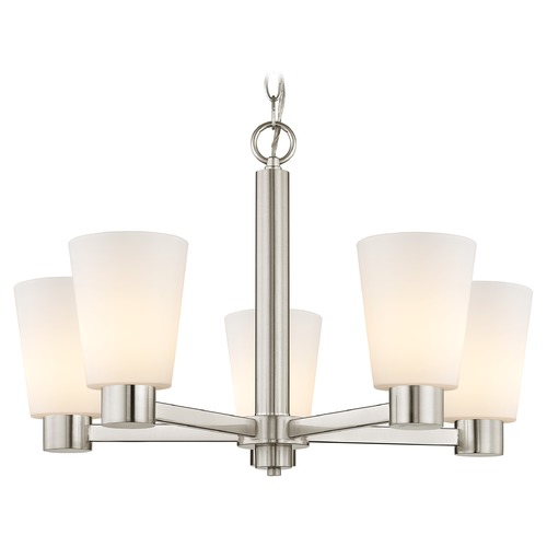 Satin White Glass Chandelier Satin Nickel