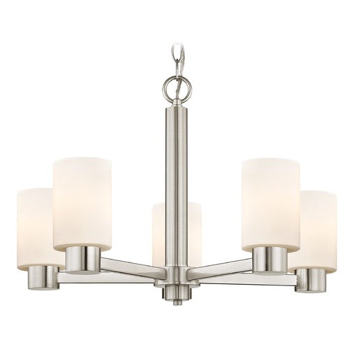 Shiny Opal White Glass Chandelier Satin Nickel