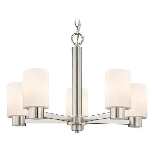 Design Classics Lighting Shiny Opal White Glass Chandelier Satin Nickel 2105-09 GL1024C