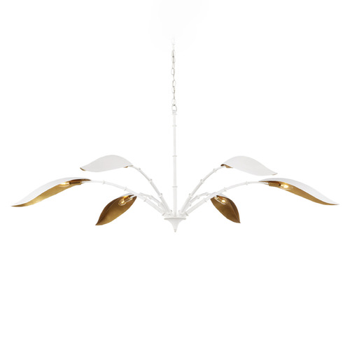 Currey and Company Tom Caldwell Yuriko Gesso White & Gold Leaf LED Chandelier