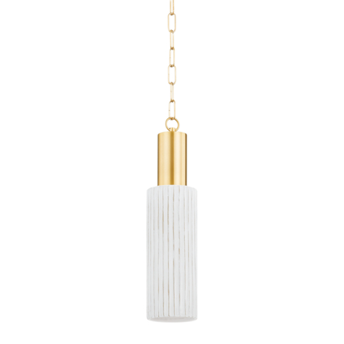 Mitzi by Hudson Valley Corissa Mini Pendant in Aged Brass & Bisque by Mitzi by Hudson Valley H830701-AGB/CWB