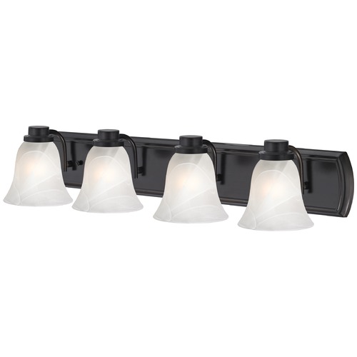 Alabaster Glass 4-Light Bath Bar in Bronze