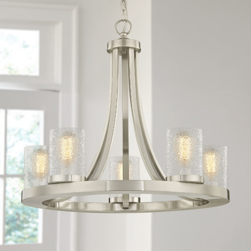 Rio 5-Light Chandelier in Satin Nickel with Cylinder Ice Glass
