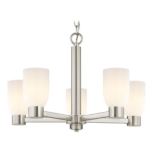 Shiny Opal White Glass Chandelier Satin Nickel
