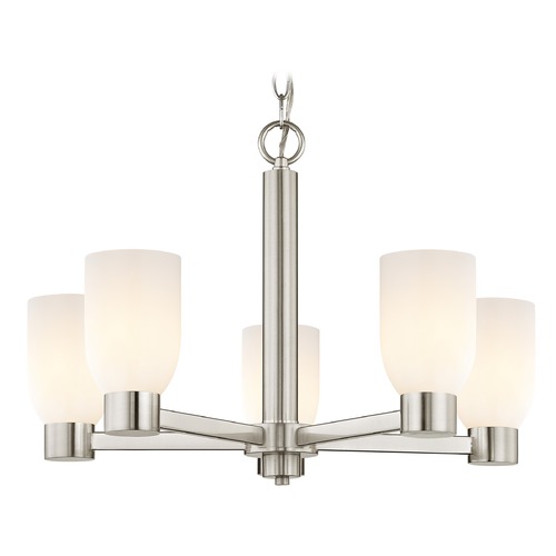 Design Classics Lighting Shiny Opal White Glass Chandelier Satin Nickel 2105-09 GL1024D