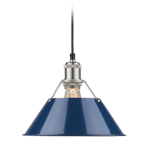 Orwell Medium Pendant in Pewter & Navy Blue by Golden Lighting