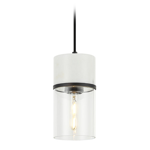 Matteo Lighting Marmor Matte Black & White Marble LED Mini-Pendant Light with Cylindrical Shade