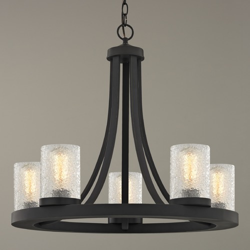 Rio 5-Light Chandelier in Bronze with Cylinder Ice Glass