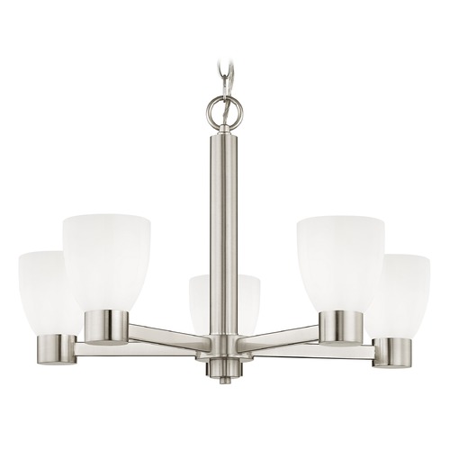 Shiny Opal White Glass Chandelier Satin Nickel