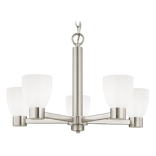 Design Classics Lighting Shiny Opal White Glass Chandelier Satin Nickel 2105-09 GL1024MB