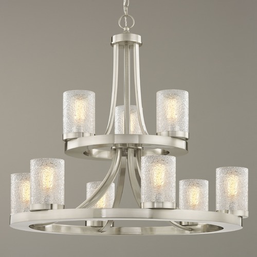 Design Classics Lighting Rio 9-Light Chandelier in Satin Nickel with Cylinder Ice Glass 163-09 GL1060C