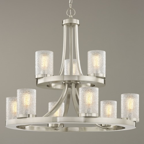 Rio 9-Light Chandelier in Satin Nickel with Cylinder Ice Glass