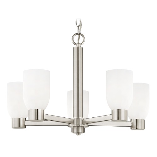 Satin White Glass Chandelier Satin Nickel