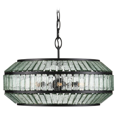 Currey and Company Centurion Clear / Satin Black Pendant Light with Drum Shade