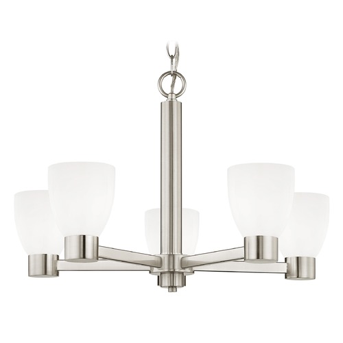 Satin White Glass Chandelier Satin Nickel
